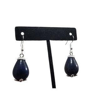 Vtg. Tear Drop Blue Lapiz Azul Dangle Earrings